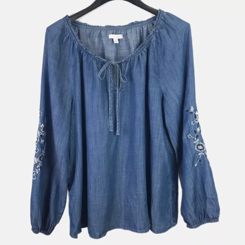 Lauren Conrad Floral Sleeve Denim Top